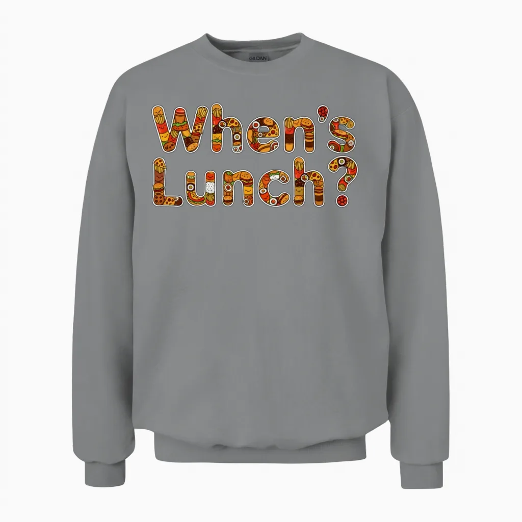 When's Lunch? Funny Food Lover Unisex Sweatshirt in Sport Grey