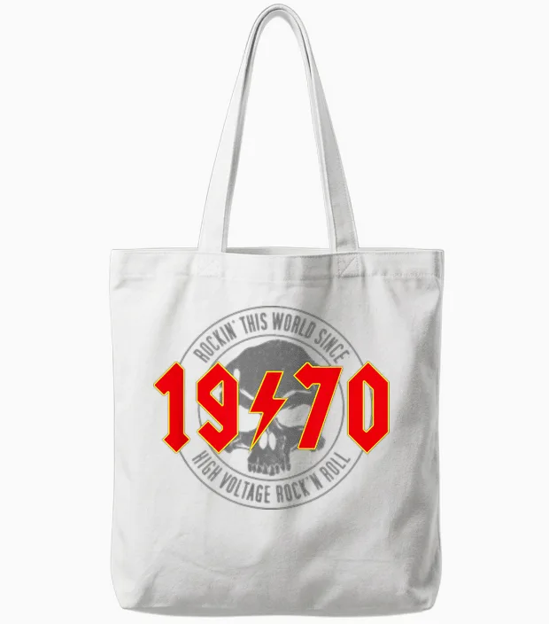1970 Jahrgang Geburtstag Rock and Roll Heavy Metal Tote Bags in White
