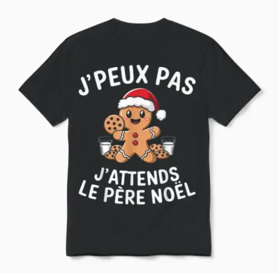Gingerbread J'peux Pas J'attends Le Père Noël Humour Christmas Unisex T-Shirt - Black