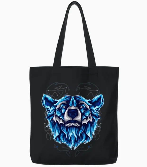 Bear Head Vintage Retro Wildlife Gift Tote Bags - Black