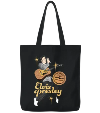 Elvis Presley with Guitar and Microphone Tote Bags - Black