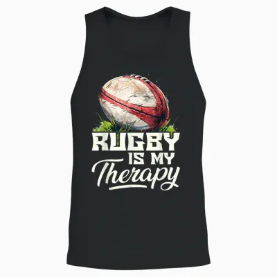 Rugby Is My Therapy Rugby T-Shirt, Black Unisex Tank Top - Black