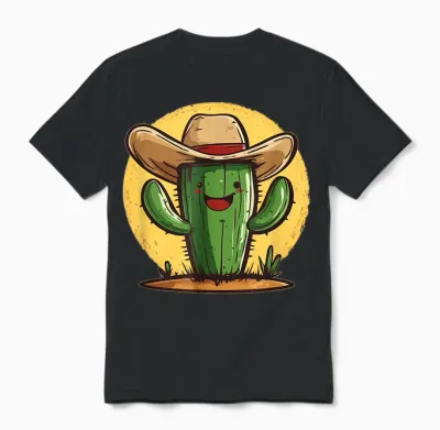 Cool Cactus with Cowboy Hat Shines in Outfits Unisex T-Shirt - Black
