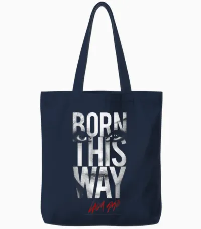 Lady Gaga Born This Way Text Music by Rock Off Tote Bags - Navy
