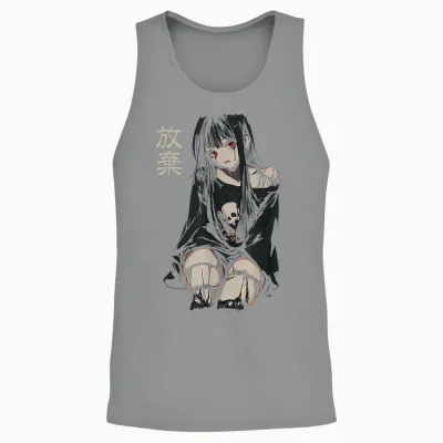 Anime Horror Girl Aesthetic Soft Grunge Waifu Japanese Girl T-Shirt, Black, S Unisex Tank Top - Sport Grey