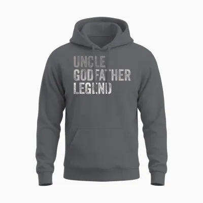 Funny Uncle Godparent Hero Message Uncle Godfather Legend for a Favorite Uncle Family Baptism T-Shirt - Black, Small, Short Sleeve, Classic Fit, Round Neck, Retro, Vintage Style - Men's Casual Unisex Hoodie - Charcoal