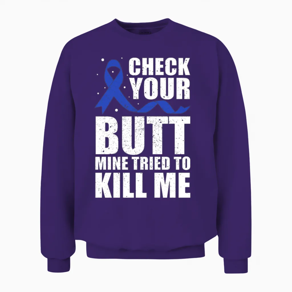 Funny Colon Cancer Awareness Unisex Sweatshirt in Purple