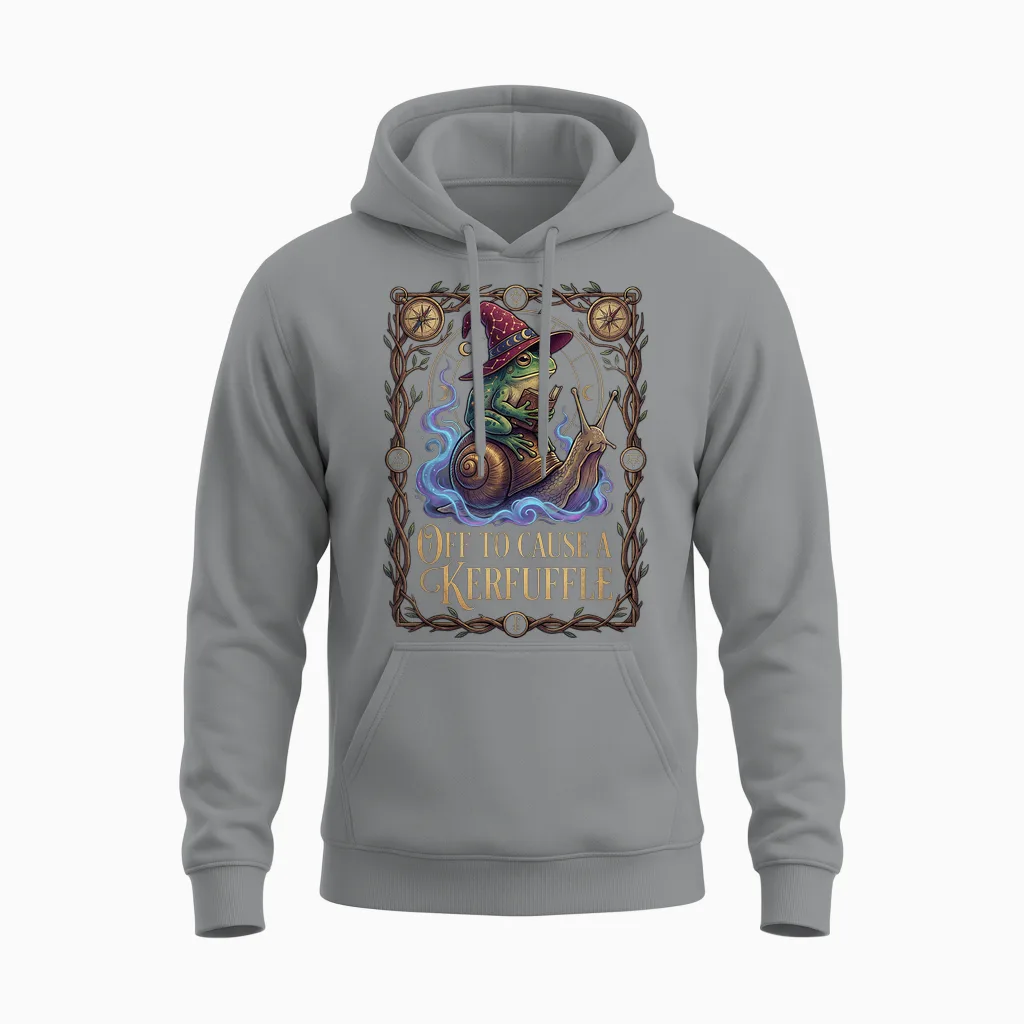 Off to Cause a Kerfuffle Witchy Frog Wizard Snail Meme Humor Unisex Hoodie in Sport Grey