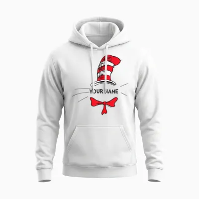 Cat in the Hat Personalized T-Shirt for Teacher, Friend, Kid Unisex Hoodie - White