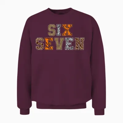Boys Animal Print Clothes Six Seven Kids Zoo 67 Meme Girls Unisex Sweatshirt - Maroon
