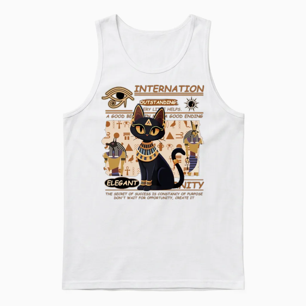 Royal Egyptian Black Cat - Lovers Unisex Tank Top in White