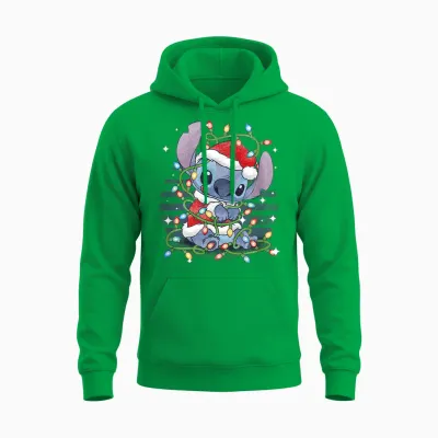 Disney Lilo & Stitch Christmas Tangled Lights Portrait Unisex Hoodie - Irish Green