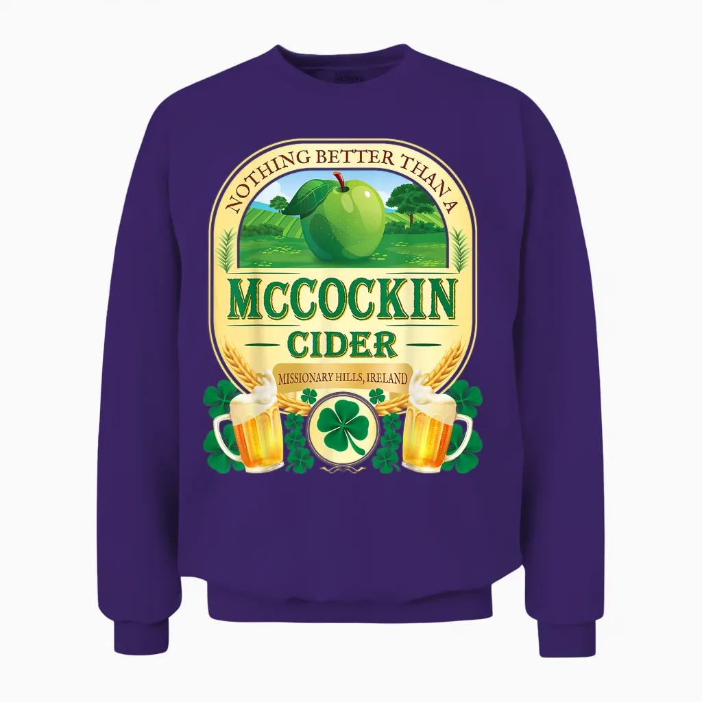 Mccockin Cider Mccain Funny St Patrick’s Day Adult Humor Unisex Sweatshirt in Purple