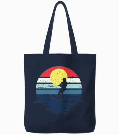 Retro Water Ski Skiing Sunset Water Sports Tote Bags - Navy