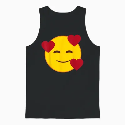 Emoji Official Floating Hearts Yellow Smile Face Unisex Tank Top - Black