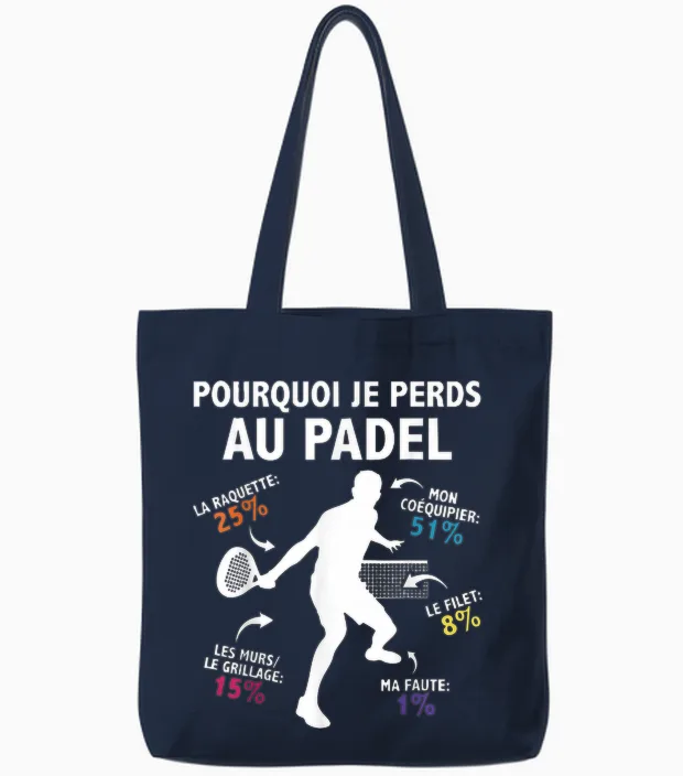 Why I Lose at Padel Padelist Pade Player Fans Humor Tote Bags in Navy