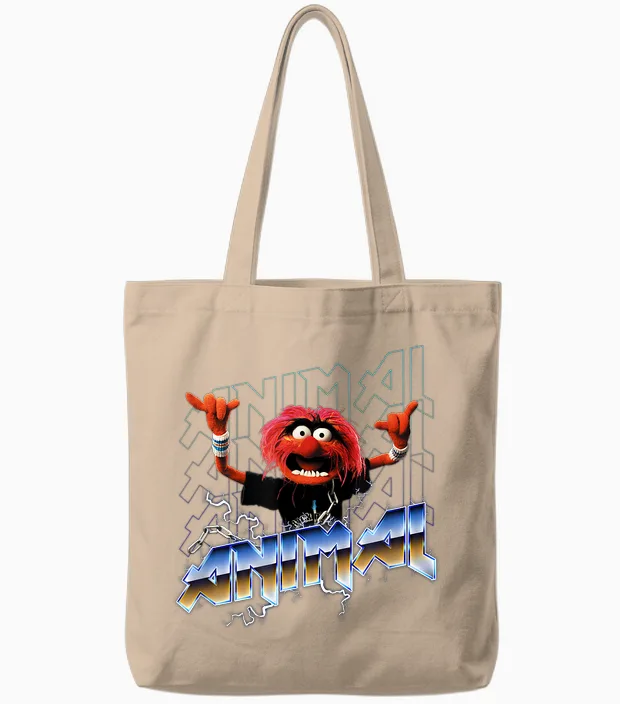 Disney the Muppets Animal Rock Portrait T-Shirt, Black Tote Bags in Natural