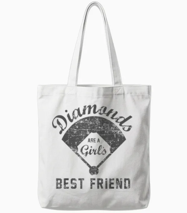 Diamonds Are a Girl's Best Friend Shirt Softball Mom Gift Tote Bags in White