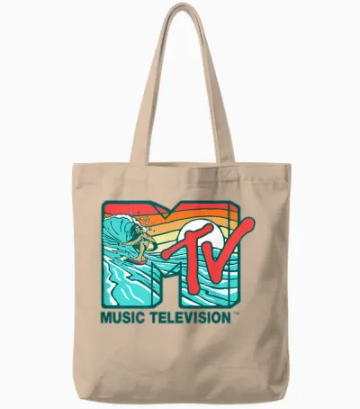Mademark X Mtv - Mtv Catch a Wave Mtv Surfer Logo Retro Graphic Tote Bags - Natural