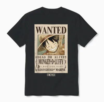 One Piece Anime Monkey D. Luffy Wanted Unisex T-Shirt - Black