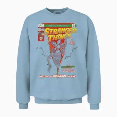 Stranger Things Welcome to Hawkins Comic Unisex Sweatshirt - Light Blue