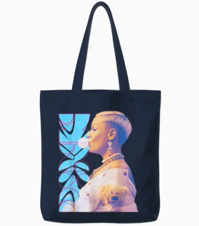 P! Bubble Eraser Nk T-Shirt, Black, S Tote Bags - Navy