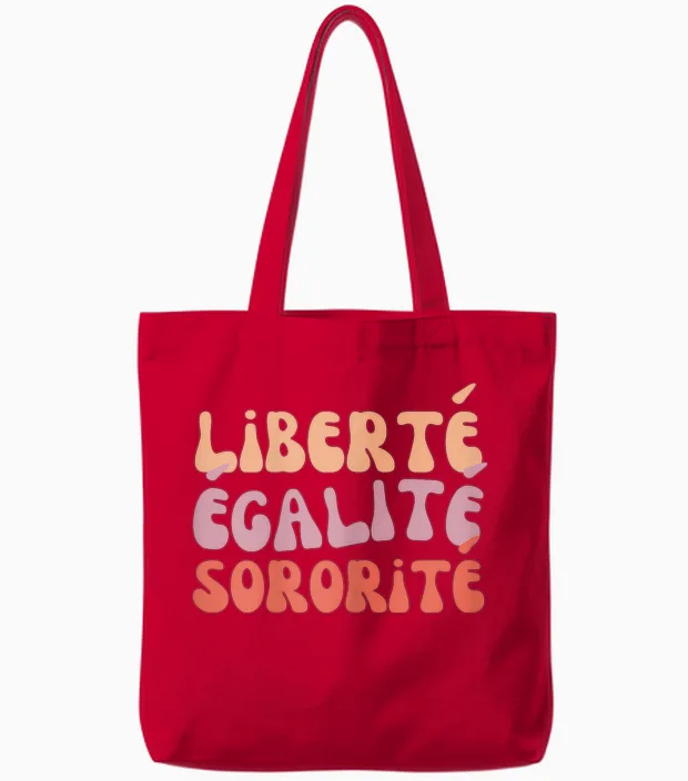 Freedom Equality Sorority Seventies for Sisters and Girlfriends T-Shirt, Black, Female X-Small Tote Bags in Red