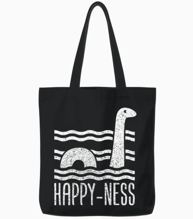 Happy Ness Loch Ness Monster Funny Cute Gift Tote Bags in Black