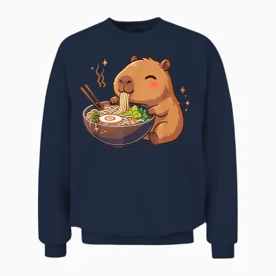 Capybara with Noodles Ramen Kawaii Capybara Unisex Sweatshirt - Navy