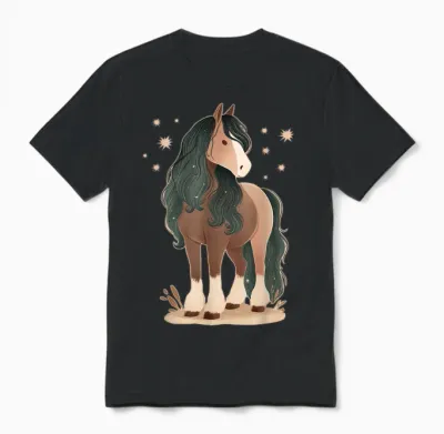 Pferd Mit Sternen Pferdemotiv Mädchen Unisex T-Shirt - Black