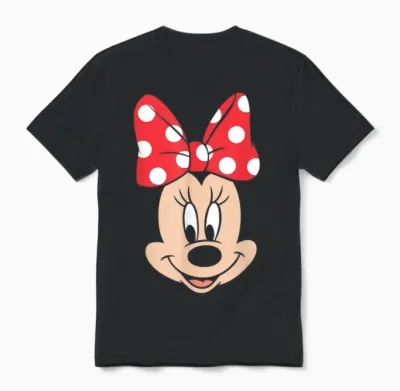 Disney Minnie Mouse Polka Dot Bow Big Face Unisex T-Shirt - Black