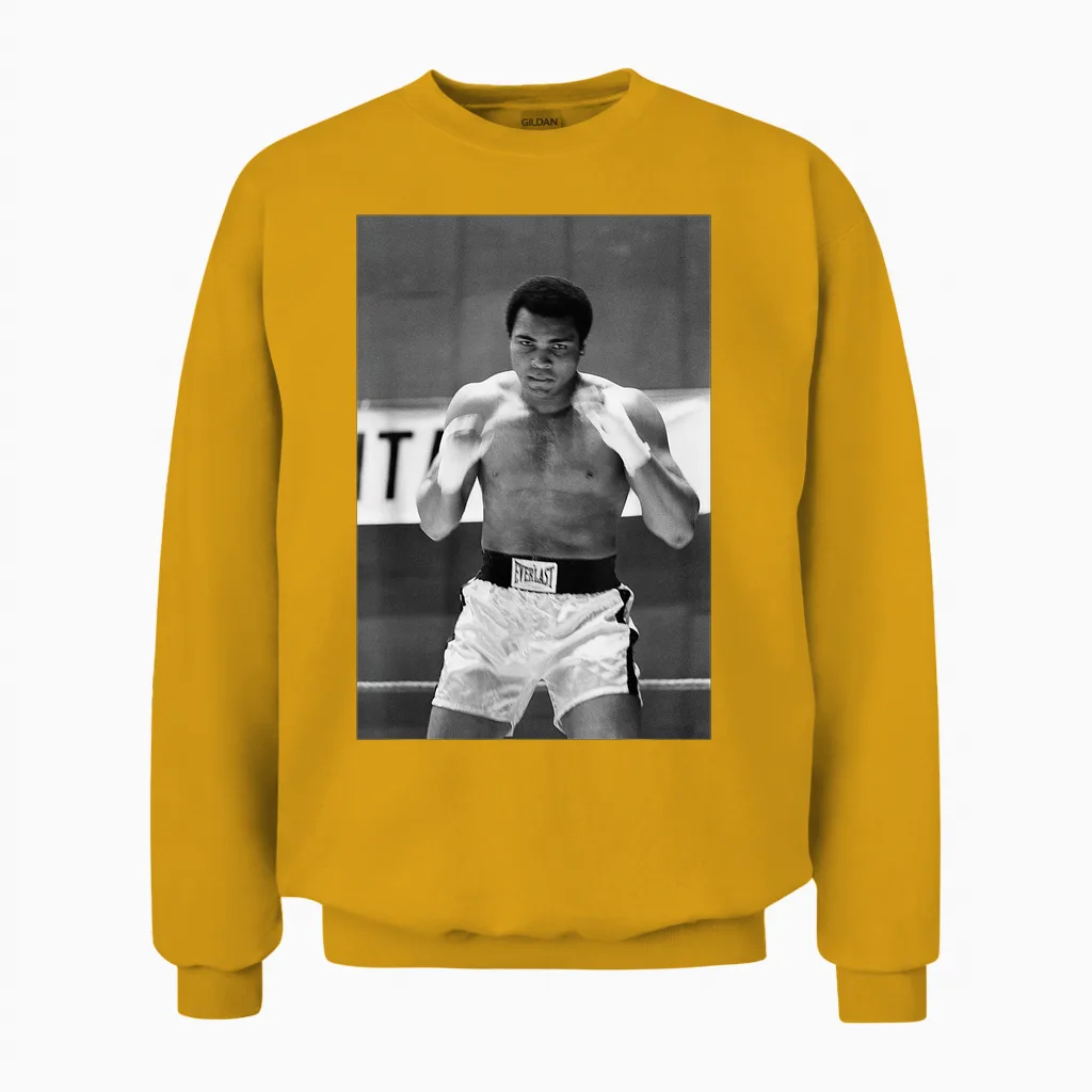 Muhammad Ali Training Deer Lake Leon Spinks Boxing Combat Unisex Sweatshirt in Gold