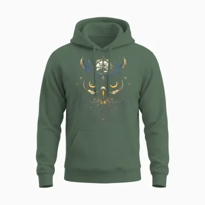 Steampunk Mechanical Owl Victorian Bird T-Shirt, Black Unisex Hoodie - Military Green