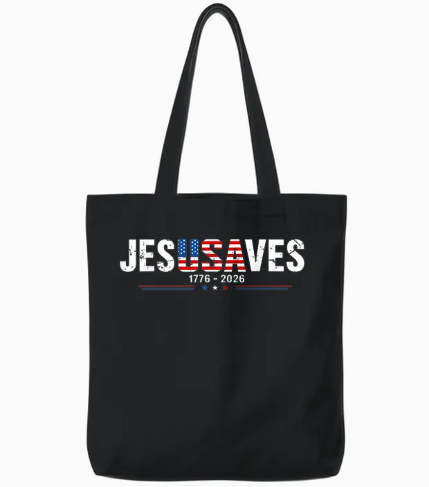 Jesus Saves 1776 2026 Usa 250th Anniverary 4th of July Tote Bags in Black