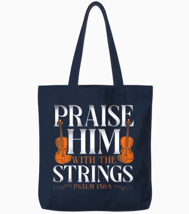 Violin Violinist Bible Quote Faith Tote Bags in Navy