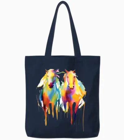 Miniature Horses Mini Horse Watercolor Splash Tote Bags - Navy