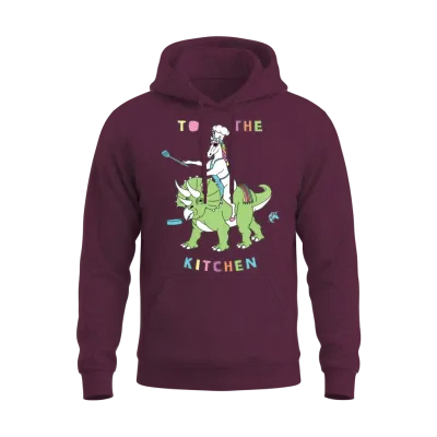 To the Kitchen Unicorn Riding Dinosaur Unisex Hoodie - Maroon