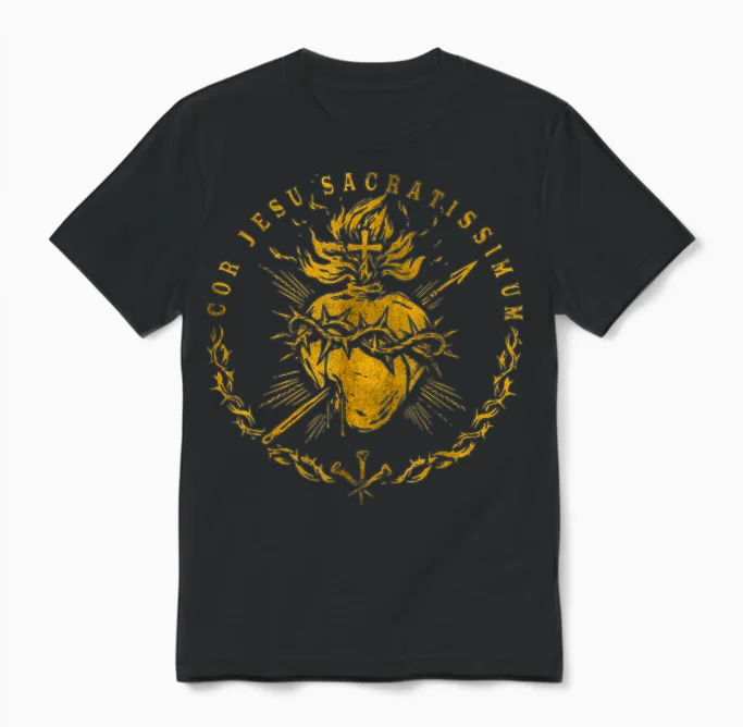 Cor Jesu Sacratissimum, Heiliges Herz Jesus Katholischer Glaube Unisex T-Shirt in Black