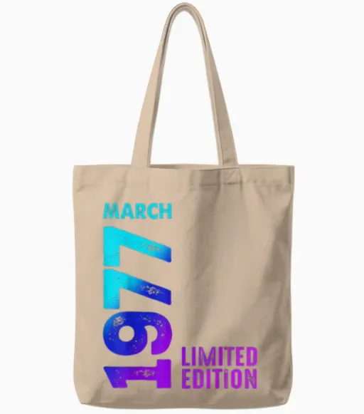 March 1977 Year 1977 Retro 1977 Limited Edition Vintage T-Shirt, Black, S Tote Bags - Natural