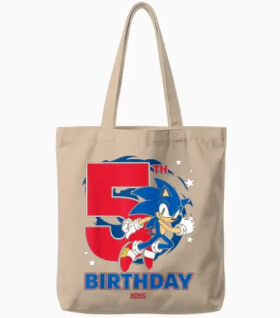 Sonic the Hedgehog 5th Birthday Epic Sonic Big Chest Logo Tote Bags - Natural
