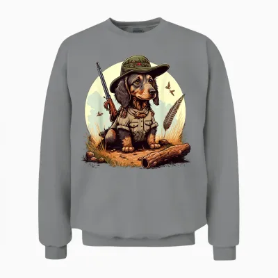 Dachshund Hunter on Dachshund Game Hunting T-Shirt, Black Unisex Sweatshirt - Sport Grey