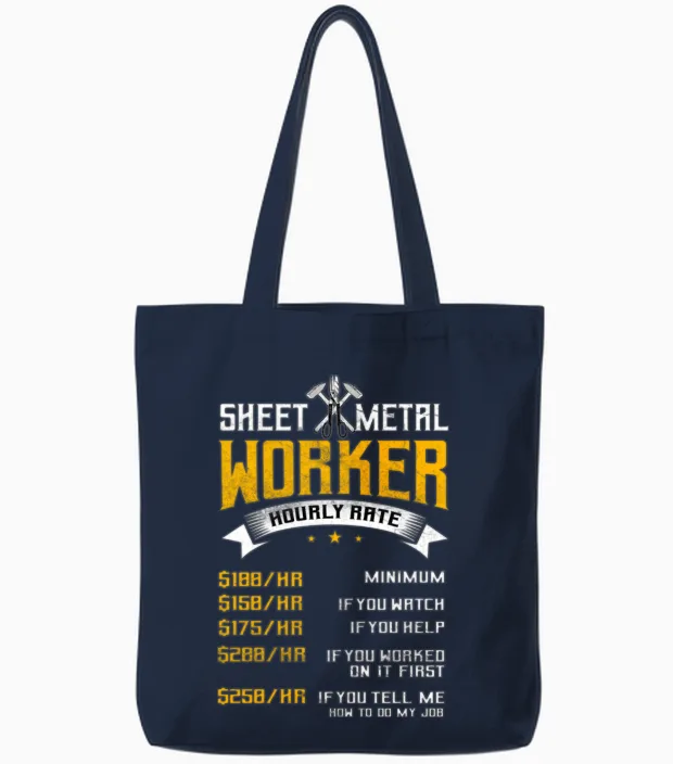 Sheet Metal Worker on Back Of Tote Bags in Navy