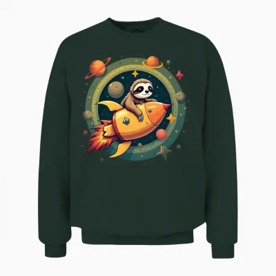 Adorable Sloth on Rocket Space Adventure Unisex Sweatshirt - Forest