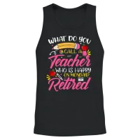 Retirement Teacher Retired Teacher Happy on Monday Unisex Tank Top - Black – 2