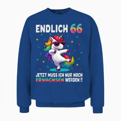 66 Geburtstag Geschenke Frau Mann Party Outfit Einhorn Unisex Sweatshirt - Royal