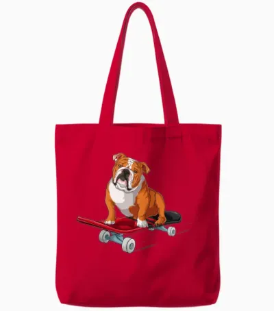 English Bulldog - English Bulldog on a Skateboard Tote Bags - Red