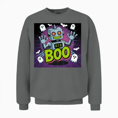 Neon Retro Robot Boo Ghosts Unisex Sweatshirt - Graphite Heather