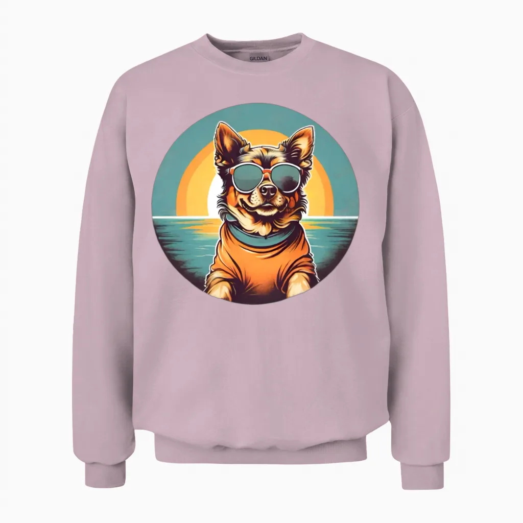 Retro Funny Dog Wearing Sunglasses Retro Sunshine Unisex Sweatshirt - Light Pink
