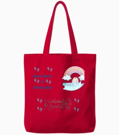 Welcome Baby Boy in Ramadan Tote Bags - Red