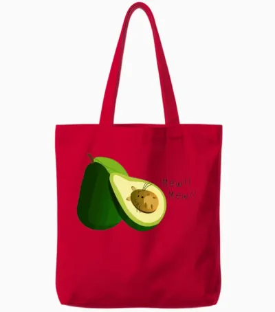 Funny Cat Avocado Tote Bags - Red